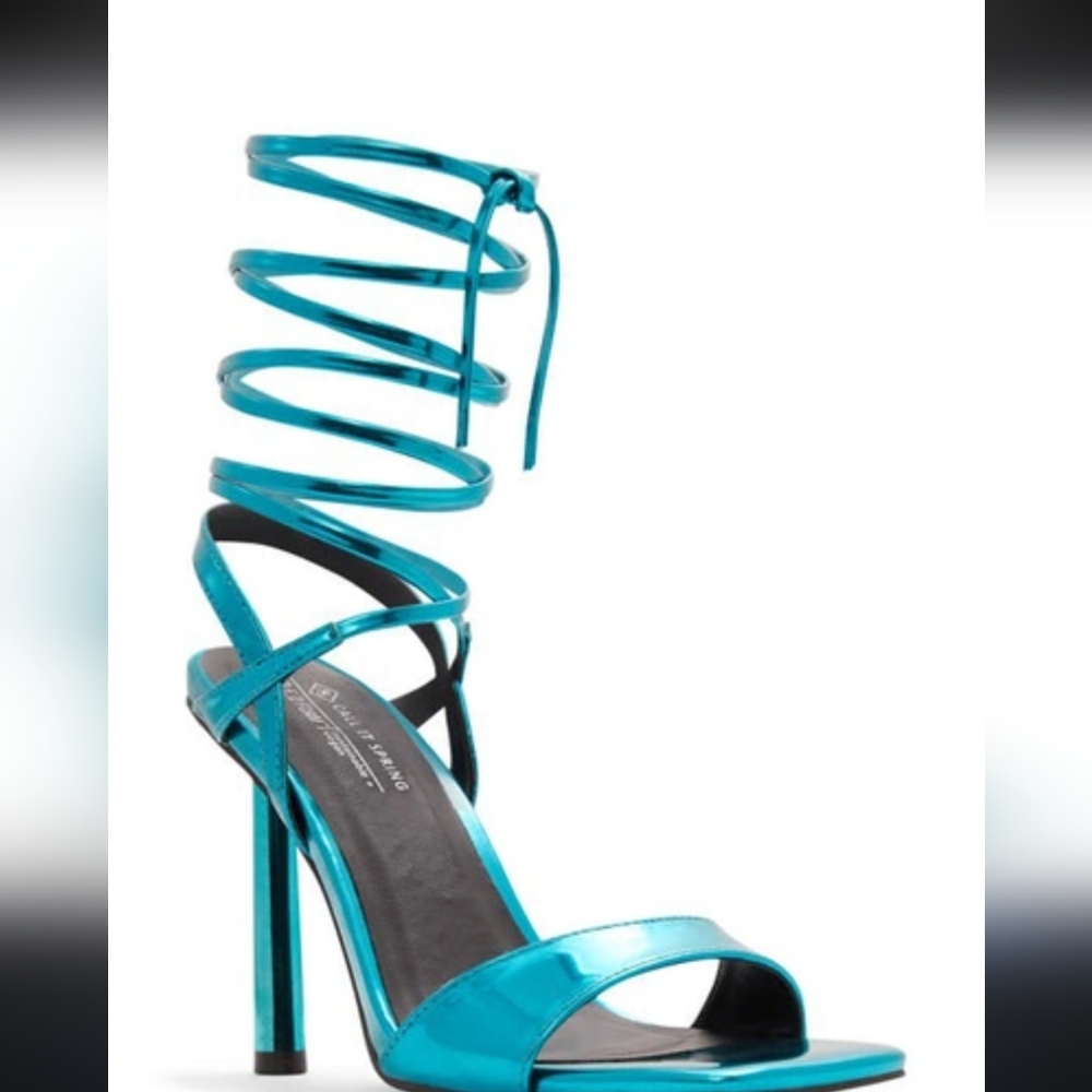 NEW Call It Spring Turquoise Metallic Blue Strappy Lace Up Heels 8.5 - Picture 1 of 6